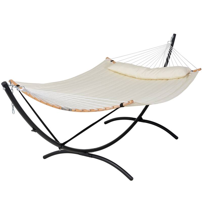 Portable Freestanding Hammock with Curved Stand for Outside - Beige