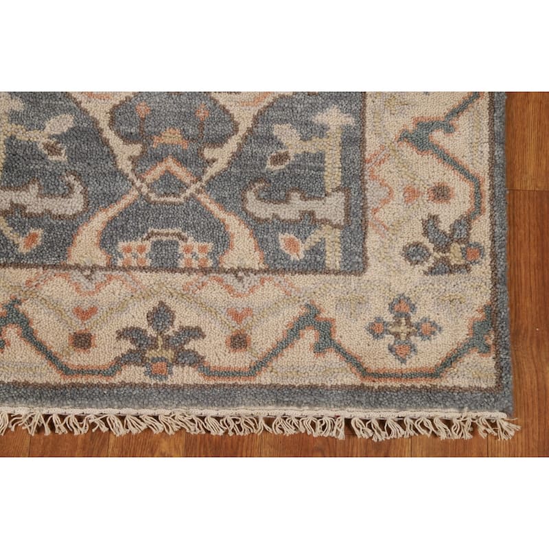 Oushak Indian Runner Rug Hand-Knotted Transitional Grey Wool Carpet - 2'7"x 8'0"