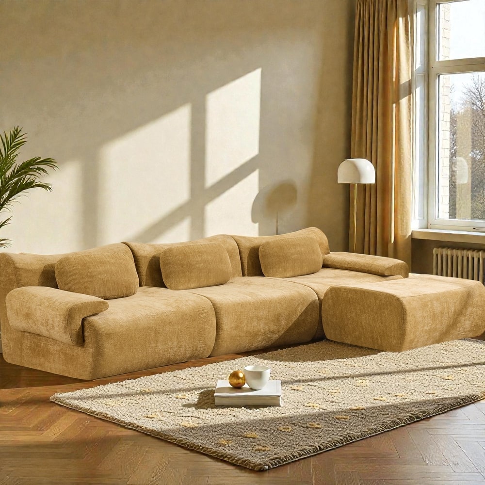 Modular Chenille Sofa Set with Armchair, Extra Large Deep Seat 3 Seater Compression Couch with Pillows