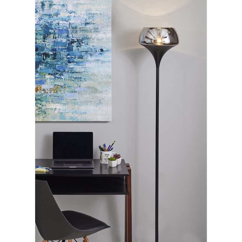 70-Inch Black Floor Lamp with Black Glass Shade and Adjustable Light - 12” x 12” x 69.50”