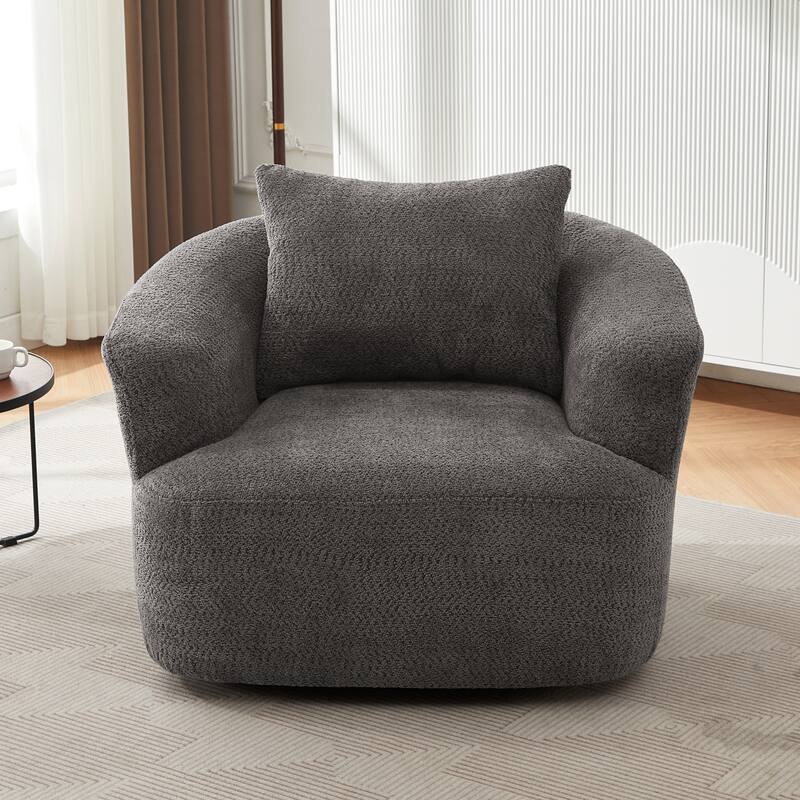 Swivel Chair Accent Chair with Pocket Spring Cushion, Upholstered Barrel Sofa Chair with a Throw Pillow