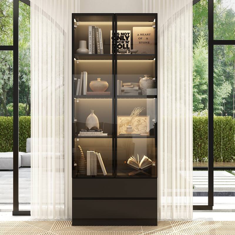 Tall Modular Display Storage Cabinet Bookcase w/Light Home Office