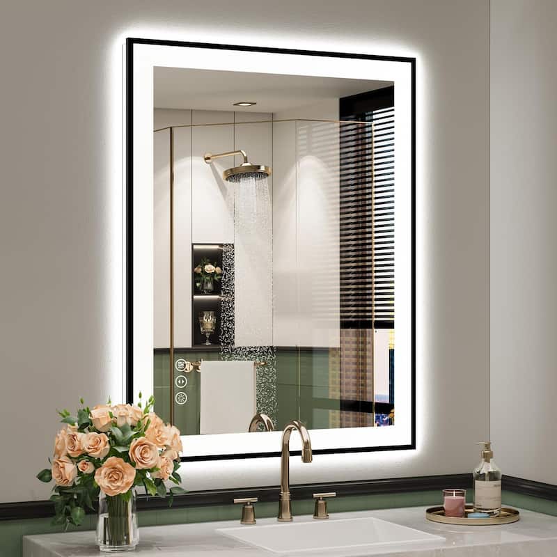 Full Size Back & Front LED Lighted Anti-Fog Tempered Glass Framed Wall Bathroom Vanity Mirror - 32" x 24"