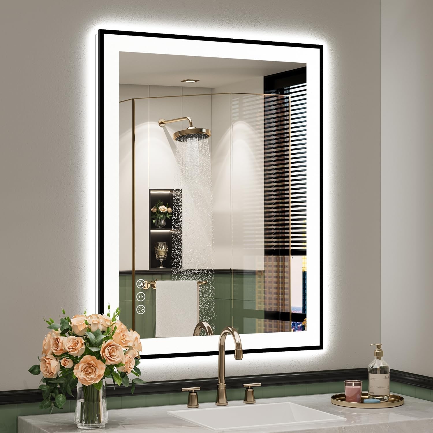 Back & Front LED Lighted Anti-Fog Tempered Glass Framed Wall Bathroom Vanity Mirror & ETL Certification