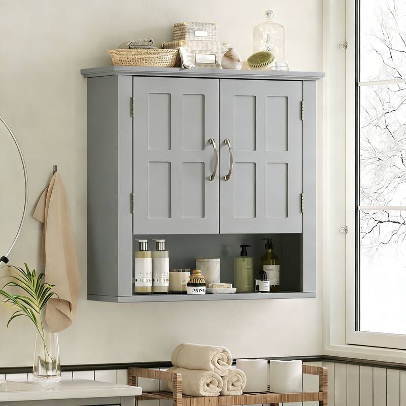 Bathroom Wall Storage Cabinet, Multi -functional Wall Mounted Cabinet with Adjustable Shelves, Medicine Cabinet - Gray