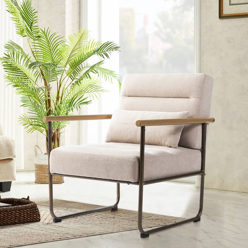 Glitzhome 33.25"H Mid-Century Modern Beige Fabric Accent Arm Chair with Metal Frame - 30.5''W X 26.25''D X 33.25''H