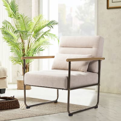 Glitzhome 33.25"H Mid-Century Modern Beige Fabric Accent Arm Chair with Metal Frame - 30.5''W X 26.25''D X 33.25''H