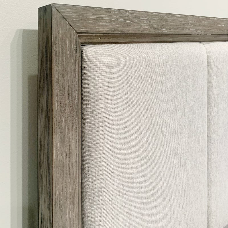 Roundhill Furniture Ennesley Gray Wood Bedroom Set with Upholstered Panel Bed, Dresser, Mirror, and 2 Nightstands