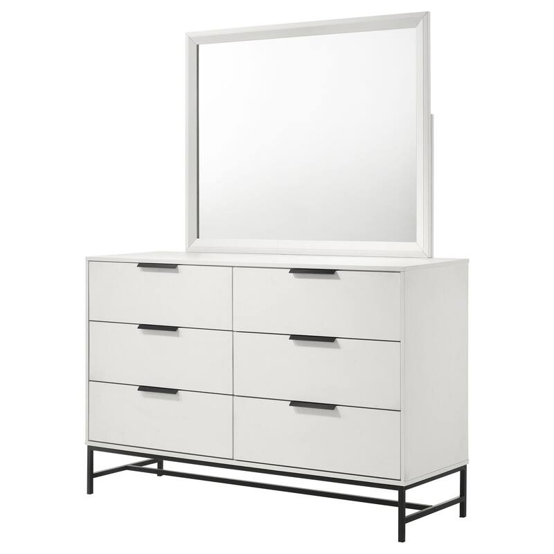 6-Drawer White Dresser and Mirror Set with Sleek Contemporary Design, Smooth Glide Drawers, and Spacious Storage