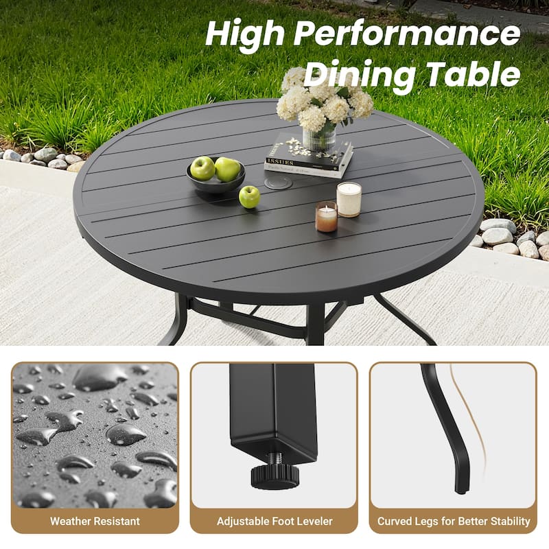 Round Outdoor Dining Table, 41" Round Patio Table Wood-Like Grain with 1.57" Umbrella Hole, Metal Outdoor Dining Tables