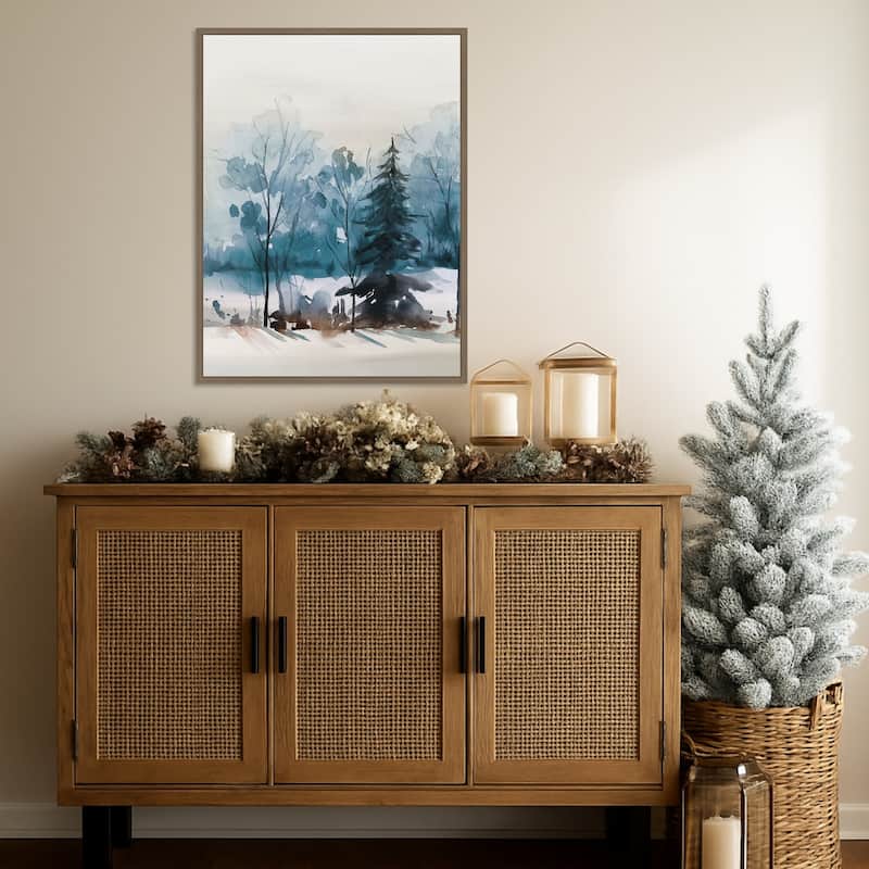 Dusty Blue Trees III by Isabelle Z Framed Canvas Wall Art Print - Sylvie Dark Gold