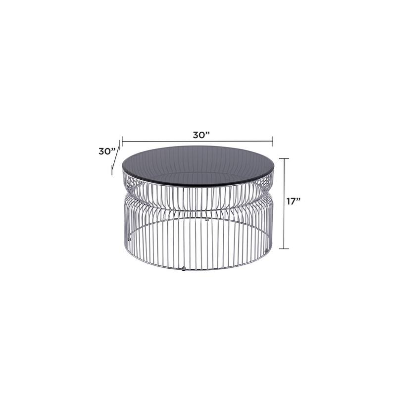 Modern Contemporary Metal Nested Base And Tinted Tempered Glass Top Material Coffee Table, Round Table