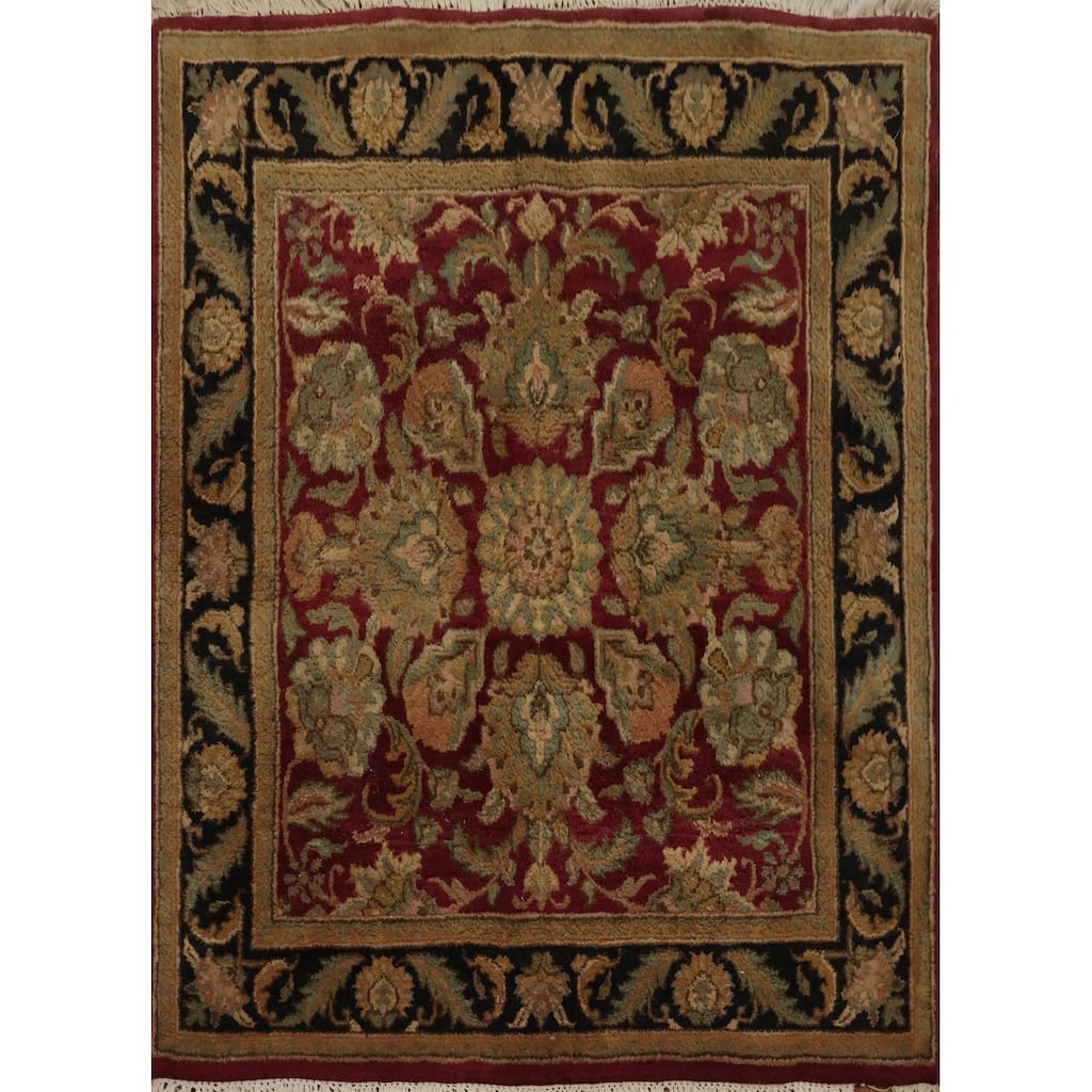Hand Knotted Oriental 100% Wool Carpet Traditional Floral Red Agra Area Rug - 4' 1'' X 3' 11''