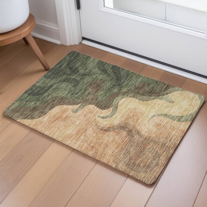 Machine Washable Indoor/ Outdoor Modern Dejuan Chantille Rug