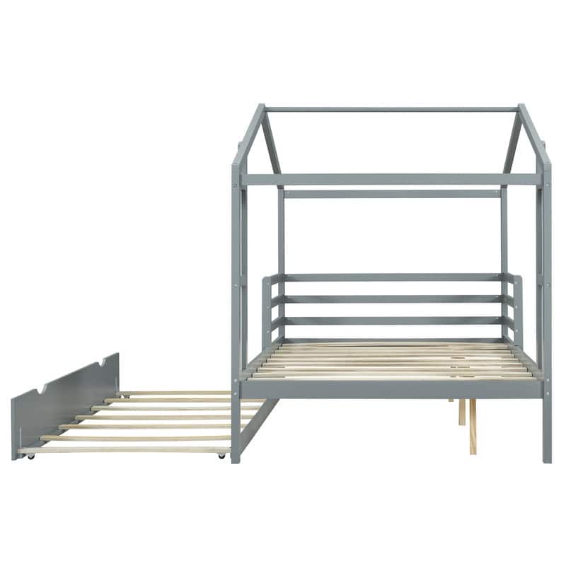Full Size Wood House Bed with Fence and Writing Board