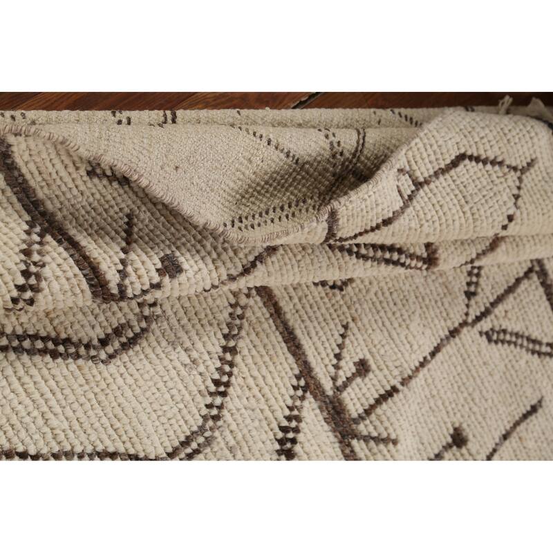 Ivory Moroccan Runner Rug Handmade Wool Carpet - 3'10"x 12'7"
