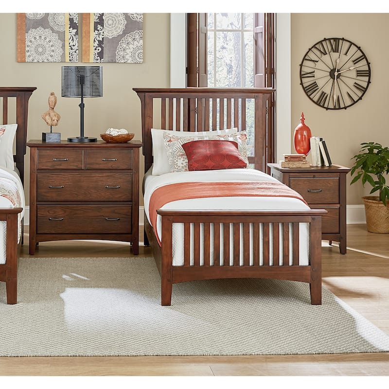 Modern Mission Vintage Oak Finish Wood Bed