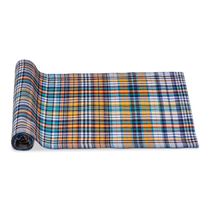 Summer House Bright Plaid Table Runner - Multicolor Cotton, 72" L x 14.5" W, Machine Washable, Perfect for Summer Decor