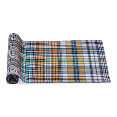 Summer House Bright Plaid Table Runner - Multicolor Cotton, 72" L x 14.5" W, Machine Washable, Perfect for Summer Decor