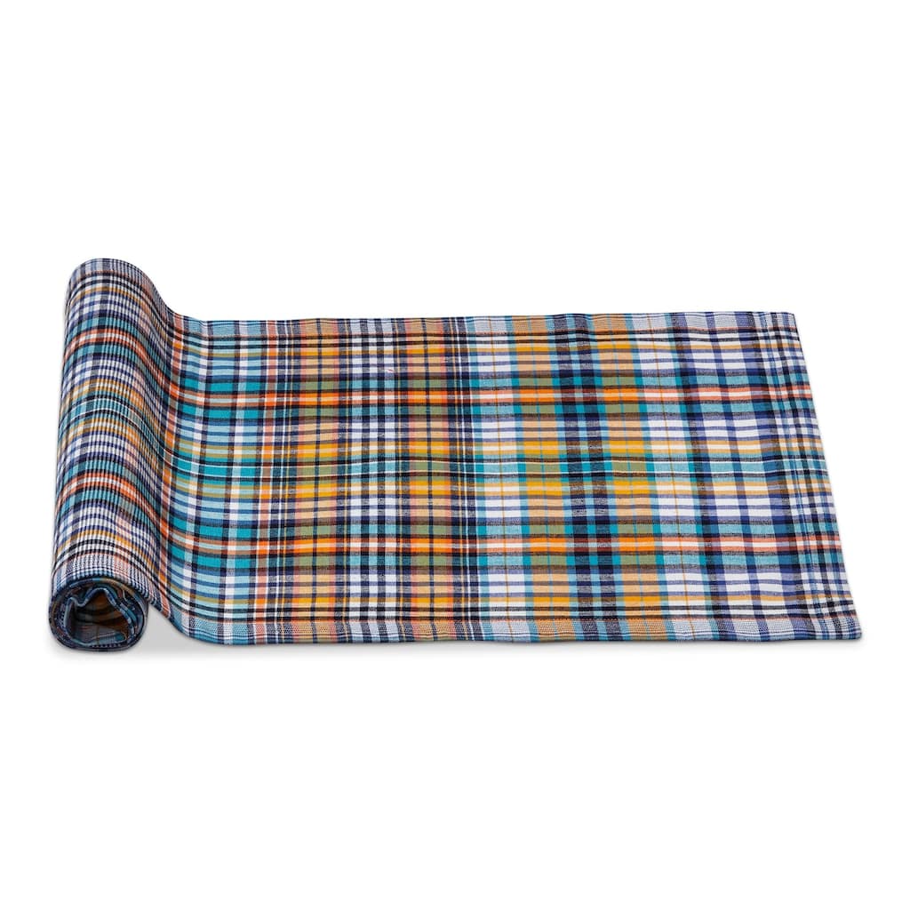 Summer House Bright Plaid Table Runner - Multicolor Cotton, 72" L x 14.5" W, Machine Washable, Perfect for Summer Decor