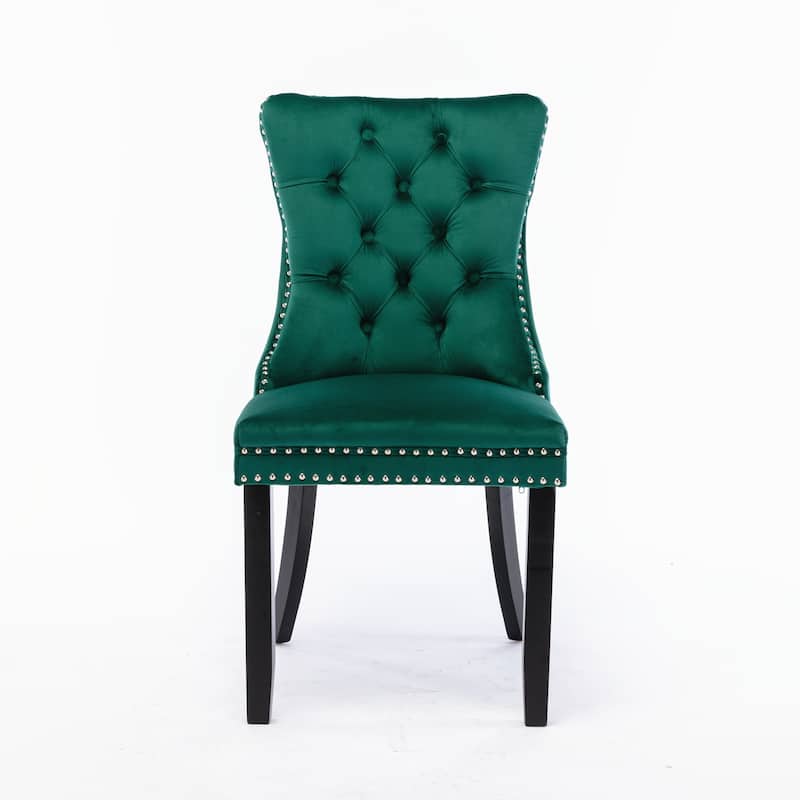 Contemporary Velvet Upholstered Dining Chair,High-end Tufted with Wood Legs Nailhead Trim 2-Pcs Set