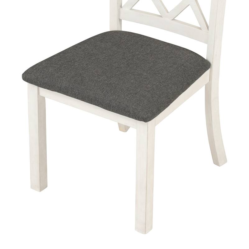 5-Piece Solid Wood Round Dining Table Set with Upholstered Chairs