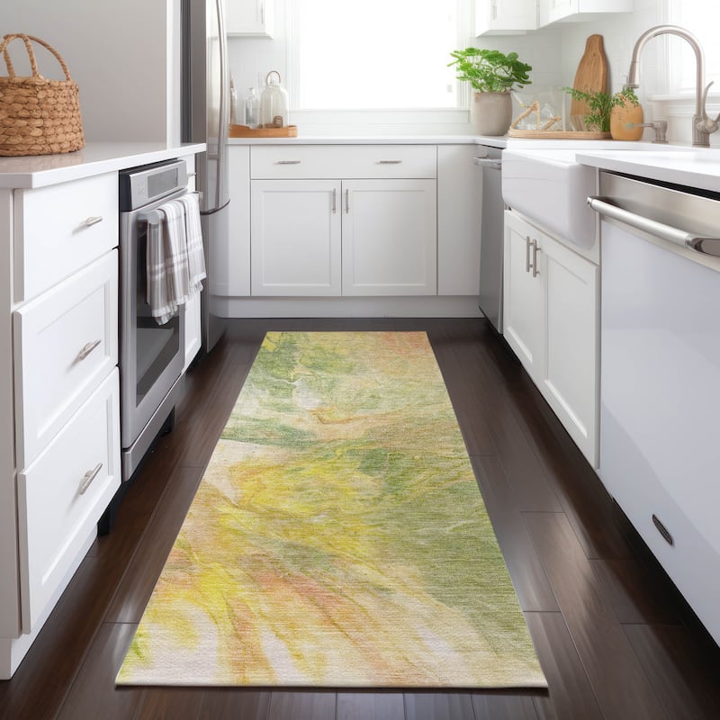 Machine Washable Indoor/ Outdoor Chantille Contemporary Splash Rug - Green - 2'3" x 7'6"