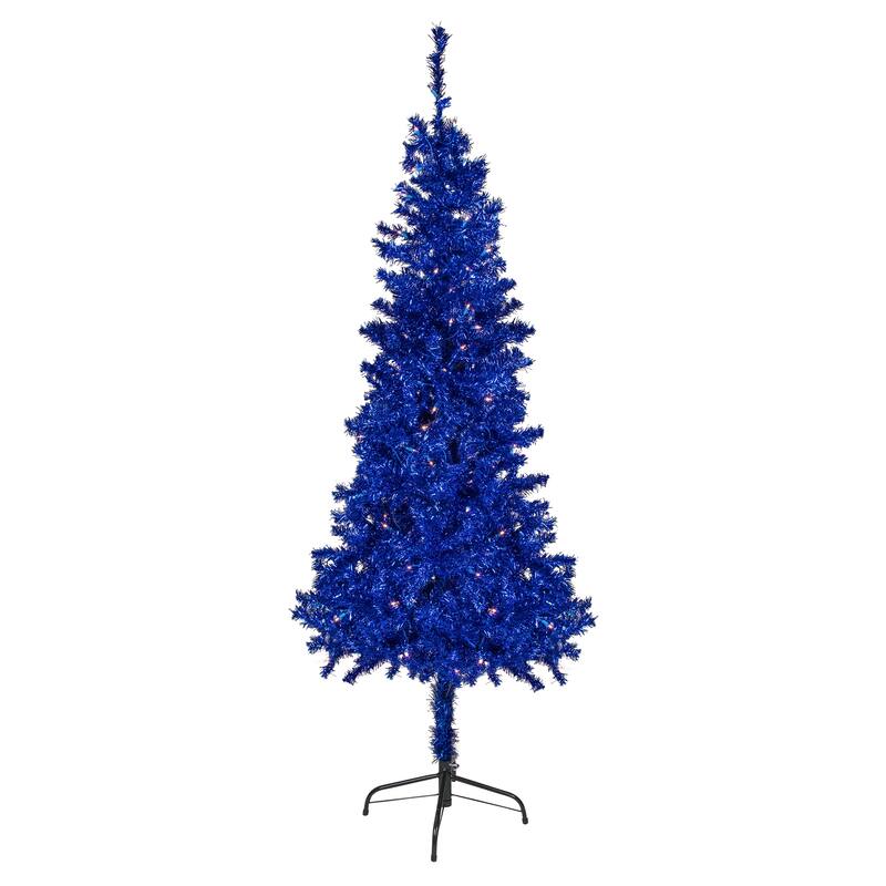 6' Pre-Lit Blue Artificial Tinsel Christmas Tree Clear Lights