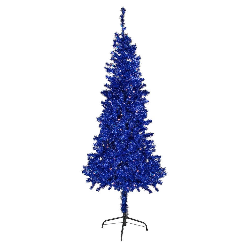 6' Pre-Lit Blue Artificial Tinsel Christmas Tree Clear Lights