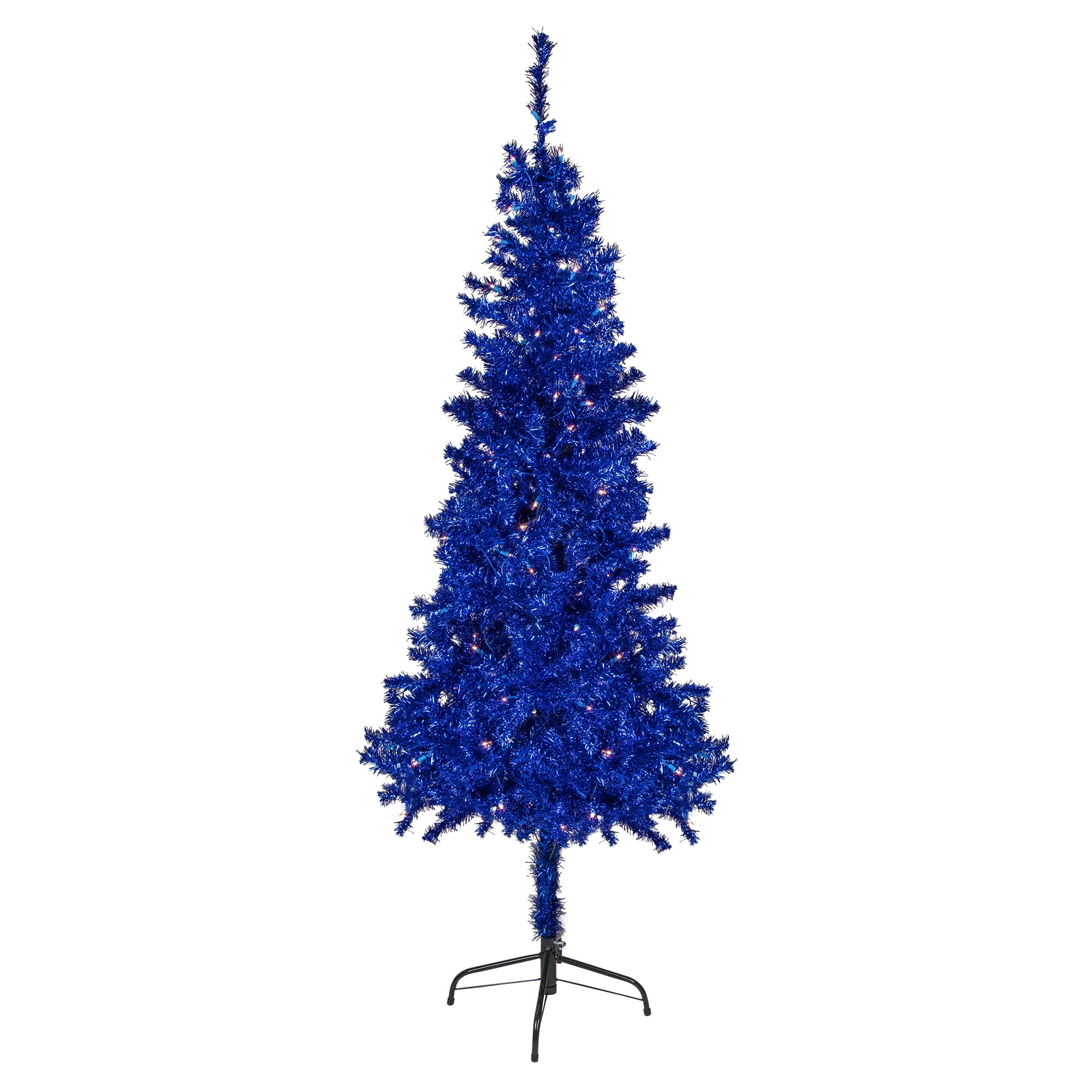 6' Pre-Lit Blue Artificial Tinsel Christmas Tree Clear Lights