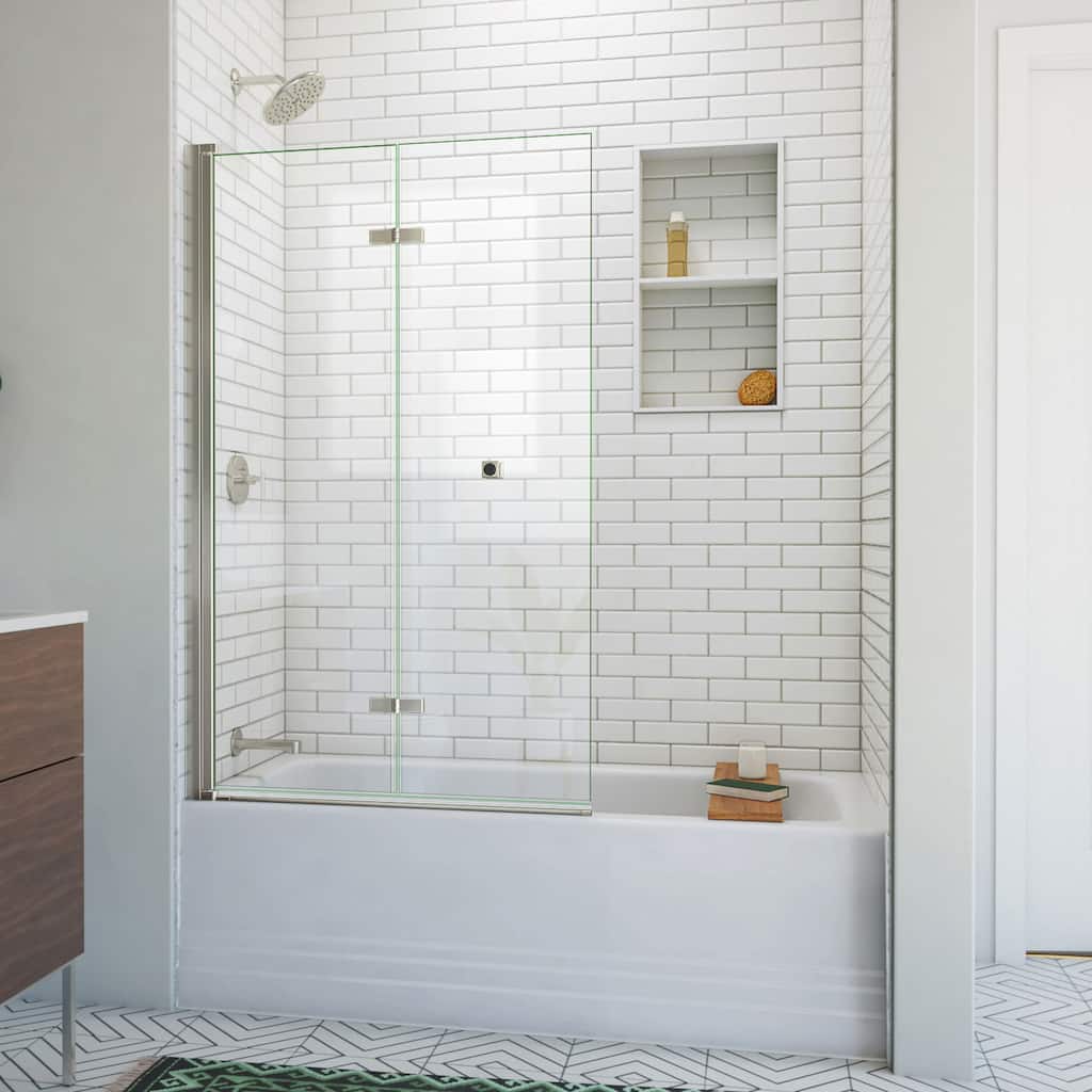 DreamLine Aqua-Q Fold 36 in. W x 58 in. H Frameless Bi-Fold Tub Door in Brushed Nickel