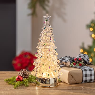 Festive 12.2 Inch Lighted Spinning Water Globe Tree