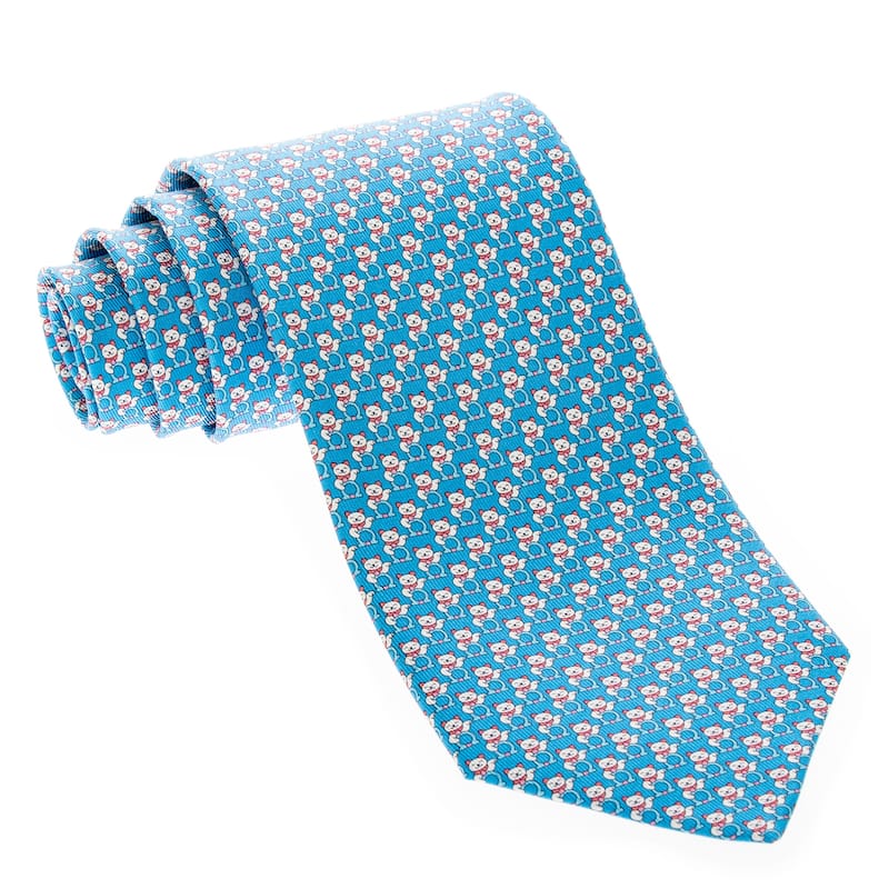 Salvatore Ferragamo Cat and Gancini Print Tie - Blue, Orange, Red, White, and Light Blue