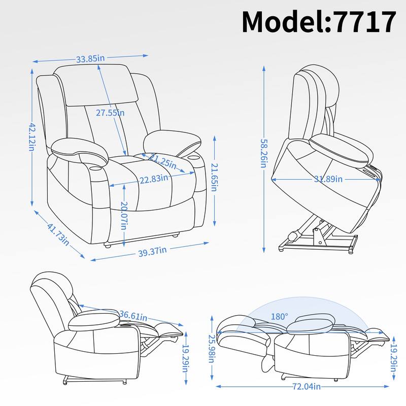 Dual Motor Infinite Position Power Lift Recliner Chair Heavy Duty Motion Mechanism with Massage and Lumbar Heating, Cup Holders