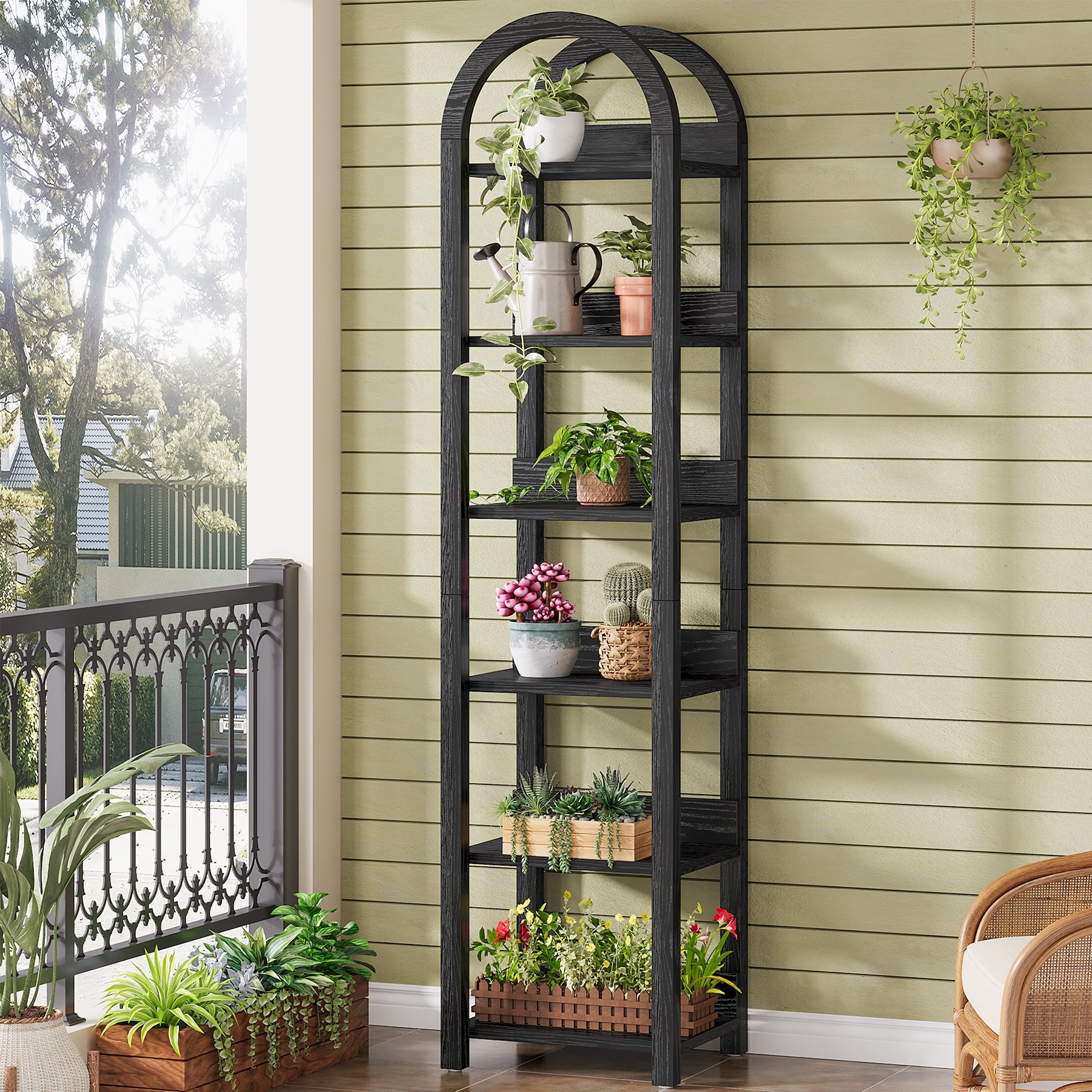 70.9" Tall Arched Plant Stand, Narrow Bookshelf Shelf for Indoor, Vertical Flower Pot Holder Display Shelf Open Storage Rack