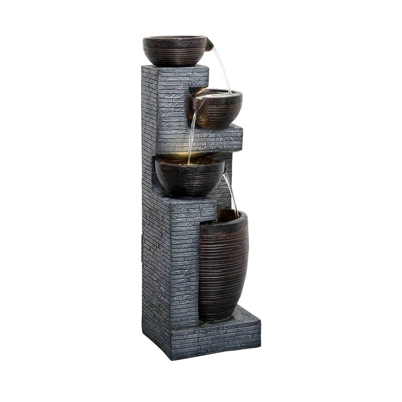 5-Tier Outdoor Fountain Floor Standing Cascading Fountain w/LED Lights