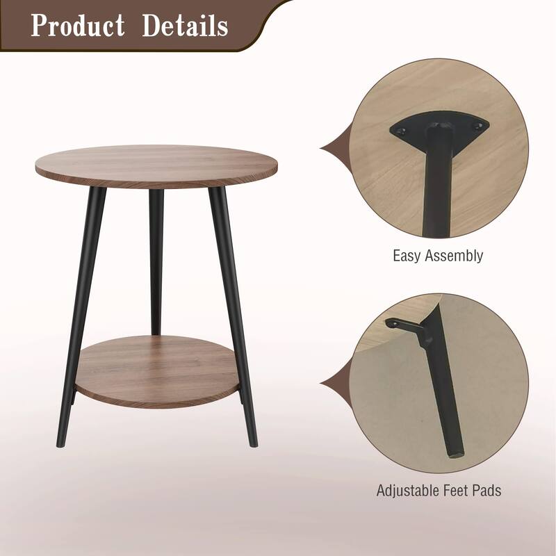 Round End Table Modern White Side Table for Living Room Bedroom Nightstand Accent Table with 2-Tier Faux Marble Wood Top