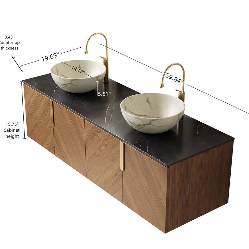 Wall-Mounted Bathroom Vanity with Round Ceramic Sink