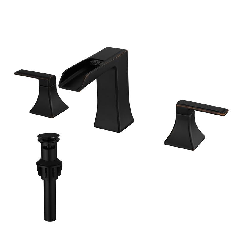 Double Handle Three-Hole Bath Waterfall Faucet with Drain