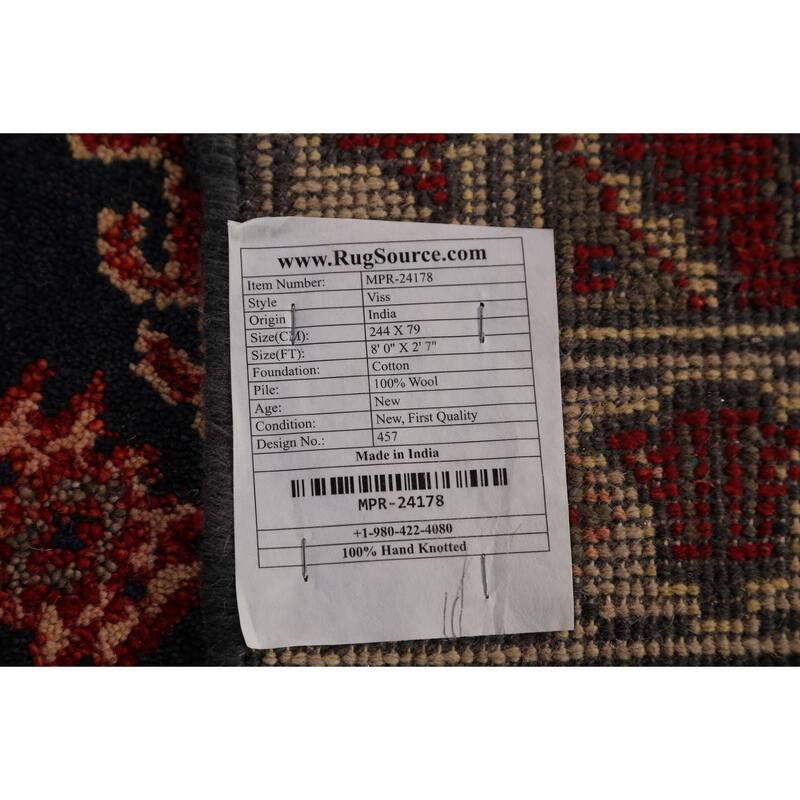 Geometric Viss Indian Runner Rug Handmade Wool Carpet - 2'7"x 8'0"
