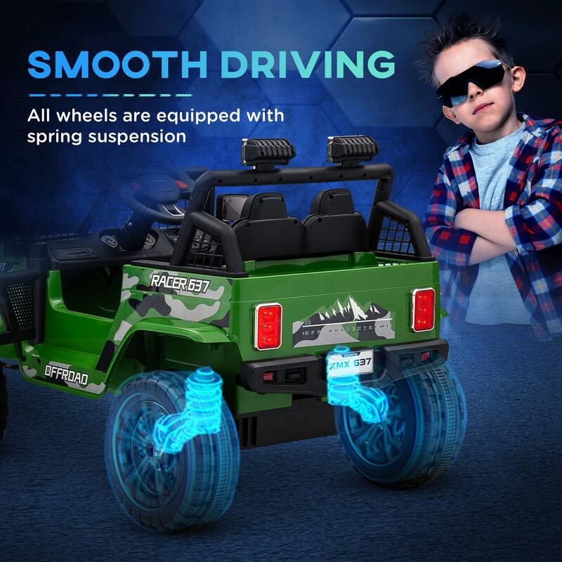12V Dual Motor Kids Ride-On Car with Remote Control, Music, and Suspension
