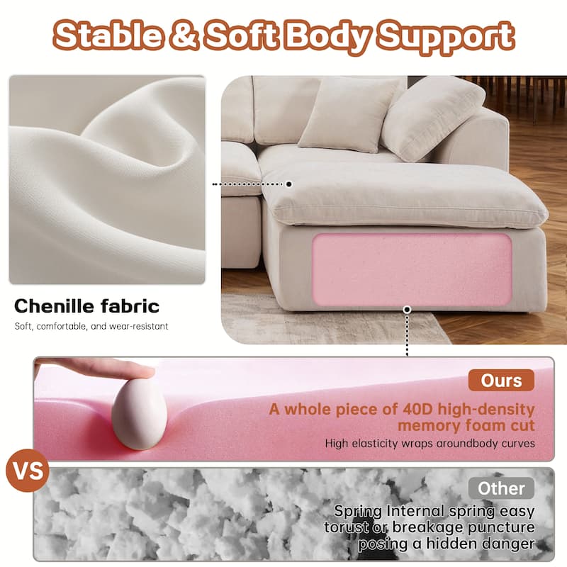 L-Shaped Chenille Sectional Sofa with Chaise Lounge, Living Room Modular Leisure Couch Chenille Sleeper Sofa