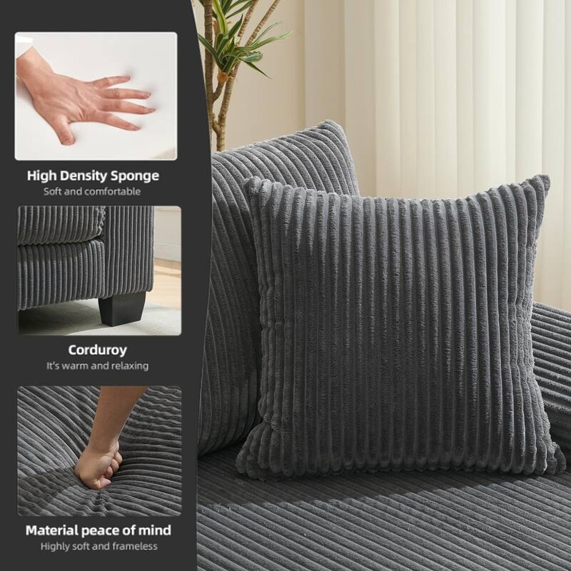 114" Corduroy U-Shaped Sleeper Sofa with Pull-Out Bed, 4 Back Cushions and 2 Throw Pillows