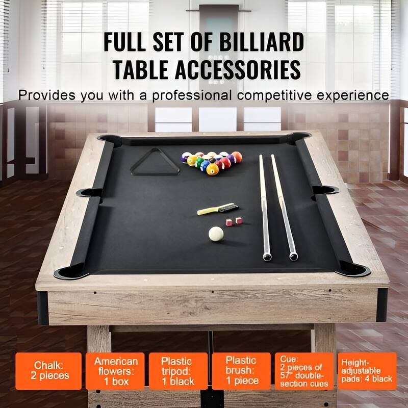 Black Wood MDF Billiards Pool Table with Metal Corners and Full Accessories - 84” Lx 47.8” W x 31.7” H