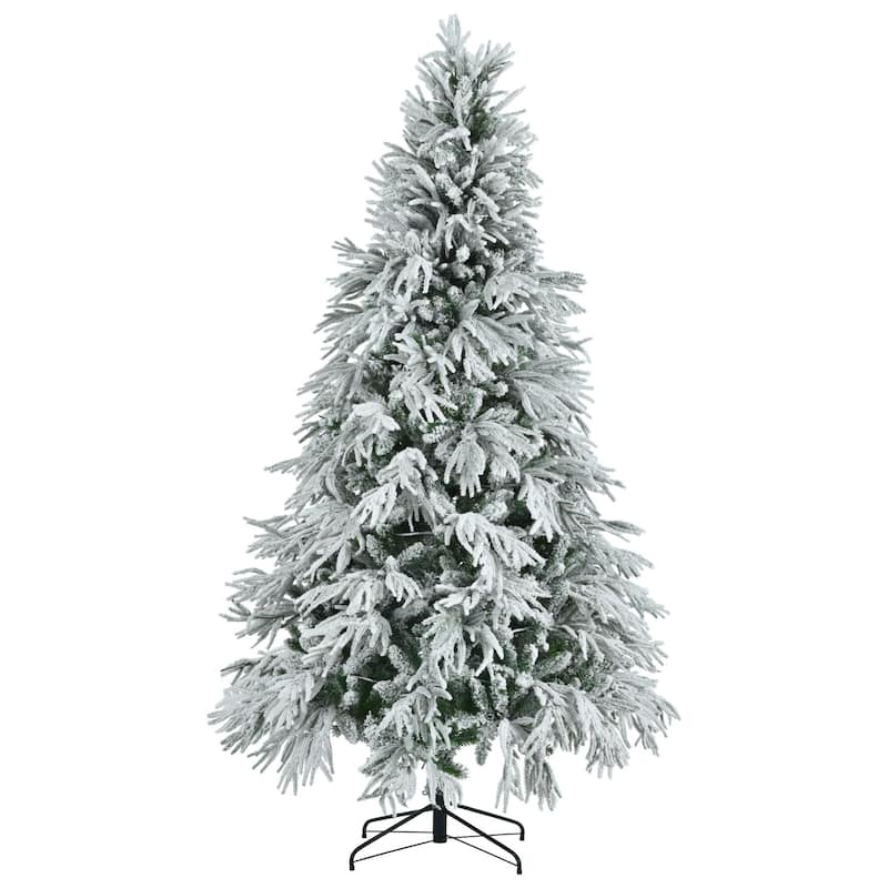 HomeRoots 7.5' Pre Lit Extra Full Frosted Pine Christmas Tree - White - 55.10 in. x 90.00 in. x 55.10 in.