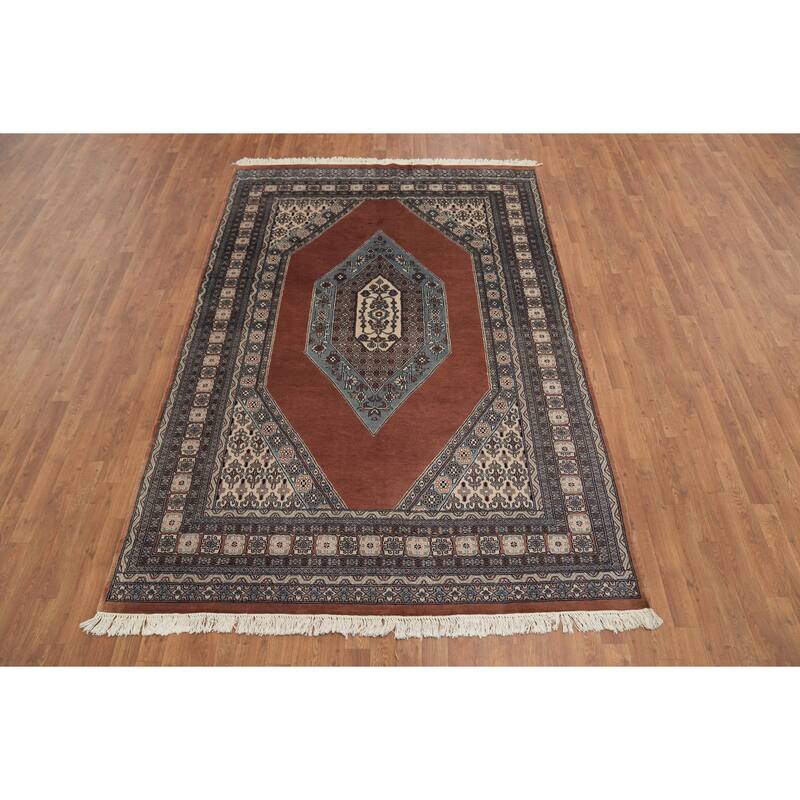 Hand Knotted Oriental 100% Wool Carpet Traditional Medallion Brown Bokhara Area Rug - 8' 11'' X 6' 1''