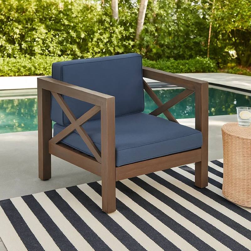 Juna Outdoor Club Chair, Charcoal Gray Water-Resistant Fabric, Acacia