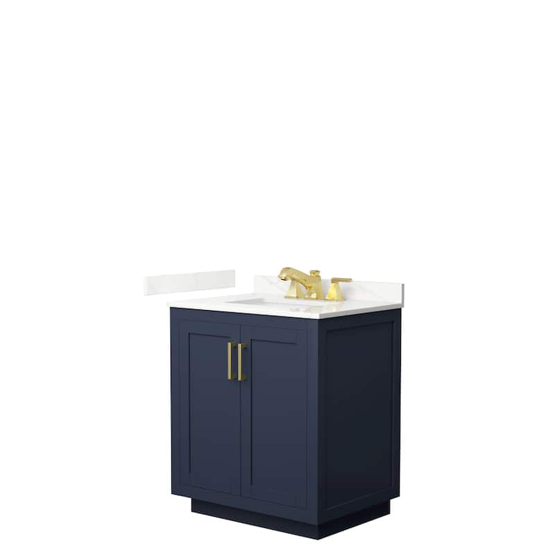 Miranda 30-inch Single Vanity, Quartz Top - Dark Blue, Gold Trim, Giotto Quartz Top