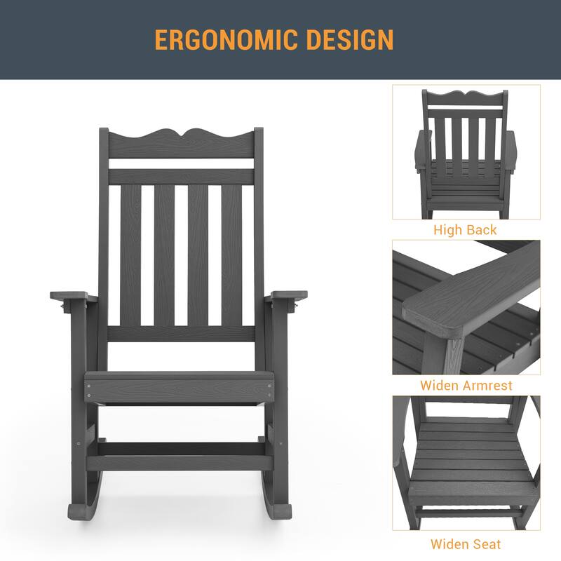 LIVOOSUN Patio Adirondack Chair Outdoor Plastic Rocking Chair Set of 2