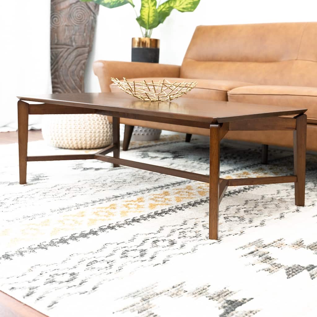 Murray Mid-Century Modern Rectangular Solid Wood Coffee Table in Brown